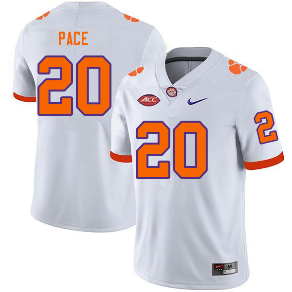 Men #20 Kobe Pace Clemson Tigers College Football Jerseys Sale-White - Click Image to Close